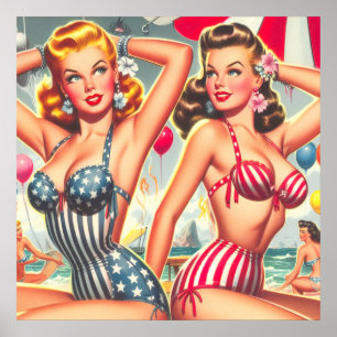 Affiche Retro Beach Party Pin-ups