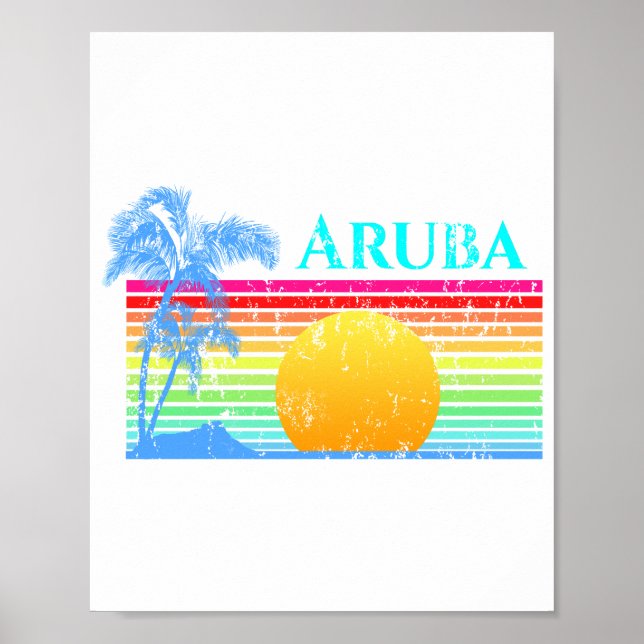 Affiche Retro Beach Sunset Aruba (Devant)