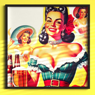 Affiche Retro Beer Pin-up Girl