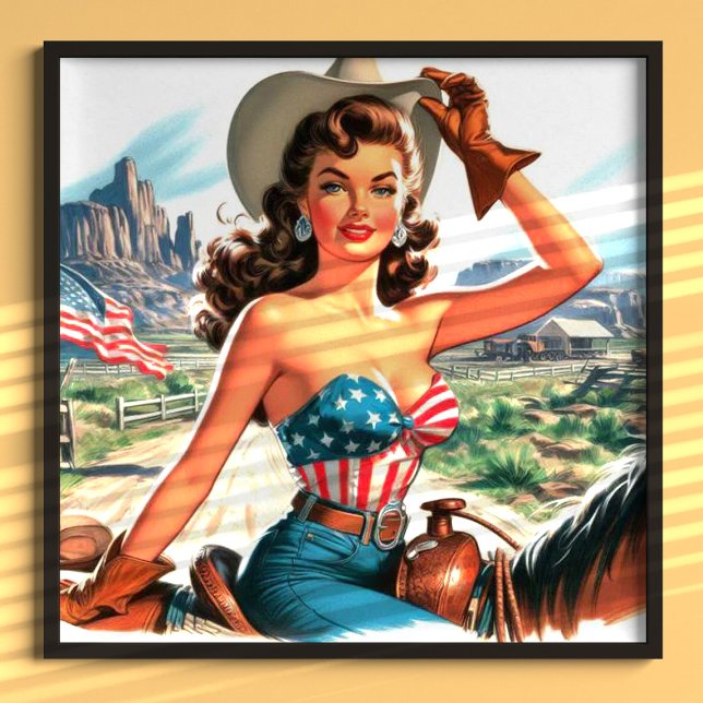 Affiche Retro Belle Cowgirl Pin Up (Créateur téléchargé)