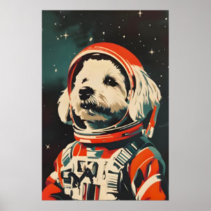 Affiche Rétro Bichon Frise Astronaute, Bichon Fris