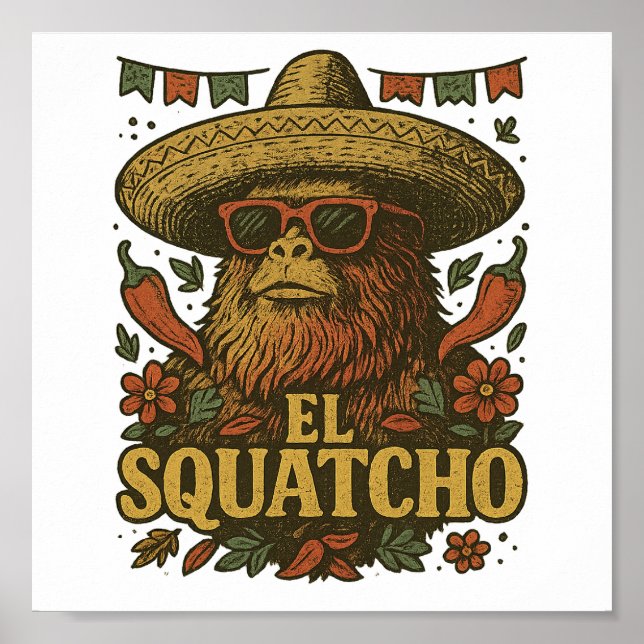 Affiche Rétro Bigfoot Cinco de Mayo Sombrero El Squatcho (Devant)