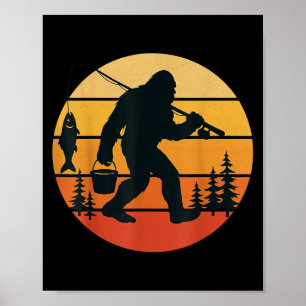 Affiche Retro Bigfoot Sasquatch Pêche Drôle Cadeaux Papa M