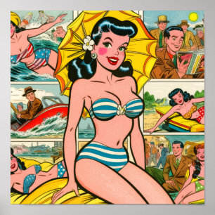 Affiche Retro Bikini Girl Summer Comics