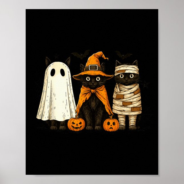 Affiche Retro Black Cat Witch Y Halloween Pumpkin Women Me (Devant)