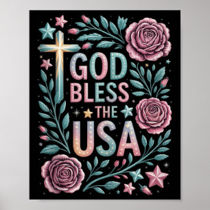Affiche Retro Boho Floral Dieu Béni Les Usa Christian 4th
