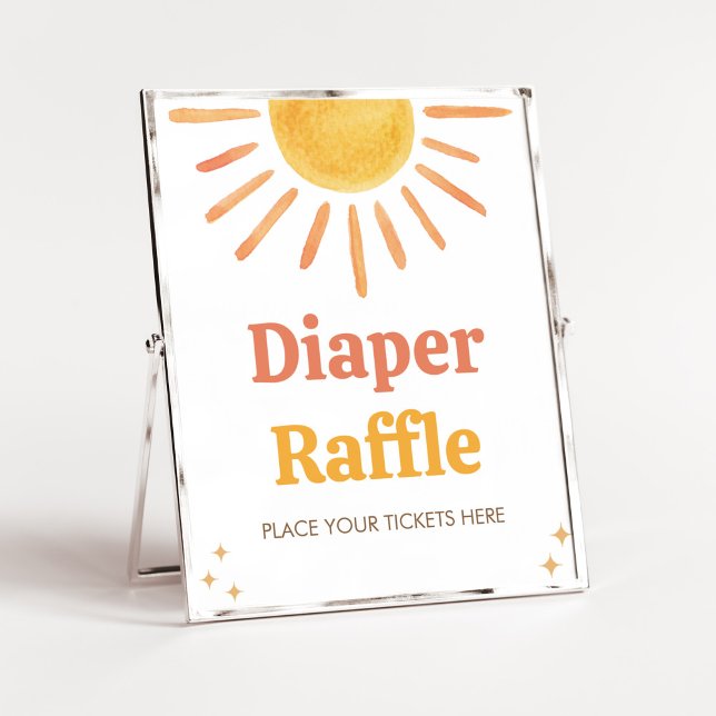 Affiche Retro Boho Sunshine Baby shower Diaper Raffle (Boy Boho Sunshine Baby Shower Diaper Raffle Sign)