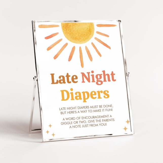 Affiche Retro Boho Sunshine Baby shower Late Night Diapos (Boy Boho Sunshine Baby Shower Late Night Diapers Sign)