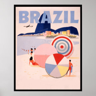 Affiche Retro Brésil copacabana Beach Voyage