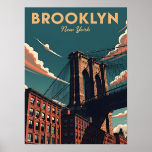 Affiche Retro Brooklyn pont New York City skyline
