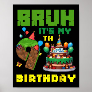 Affiche Retro Bruh C'est Mon Anniversaire 9 Ans Gâteau Pix
