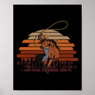 Affiche Retro Bull Riding Western Country Cowboy