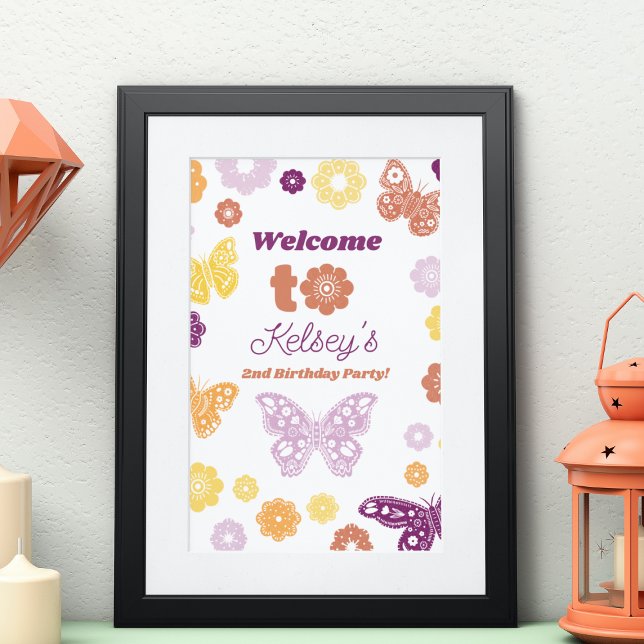 Affiche Rétro Butterfly Birthday Welcome Imprimable (Frameable Butterfly Birthday Welcome Sign)