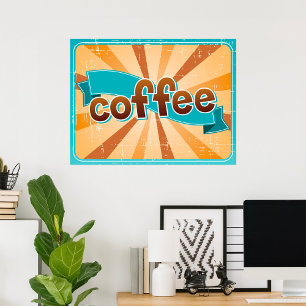 Affiche Rétro Café Typographie Teinte Brun Soleil Levant