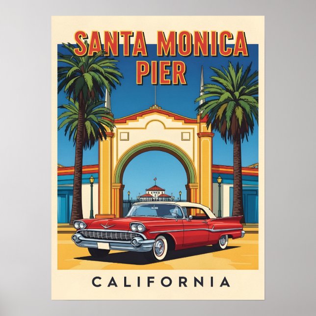 Affiche Retro California rêve Père Noël Monica Pier (Devant)