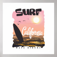 Retro California Surf Sunset & Waves Graphisme Art