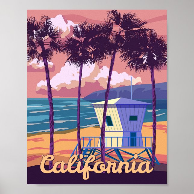Affiche Rétro Californie. Maison de maître-nageur (Devant)