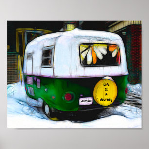 Affiche Retro Camper Hippie Life Est Un Voyage Juste Aller