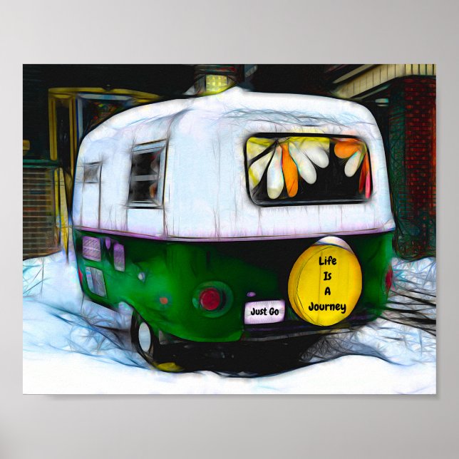 Affiche Retro Camper Hippie Life Est Un Voyage Juste Aller (Devant)