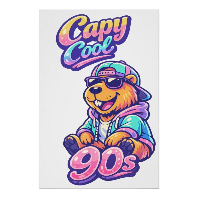 Affiche Rétro Capybara 90s | Capy Cool Mur Vibrant (Devant)