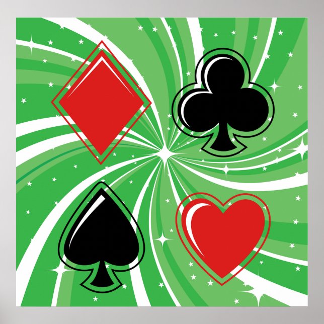 Affiche Retro Card Suits Vibrant Red and Black (Devant)