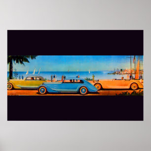Affiche RETRO CARS , blue yellow orange