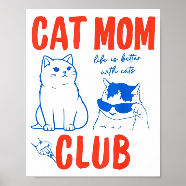 Affiche Retro Cat Mom Club Funny Cat Meme Mama Grandma Mot (Devant)