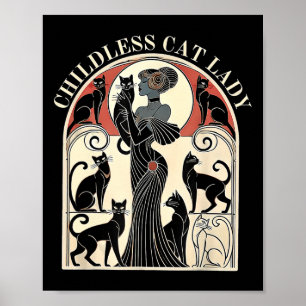 Affiche Rétro Chat Dames sans Enfants Chat Karma