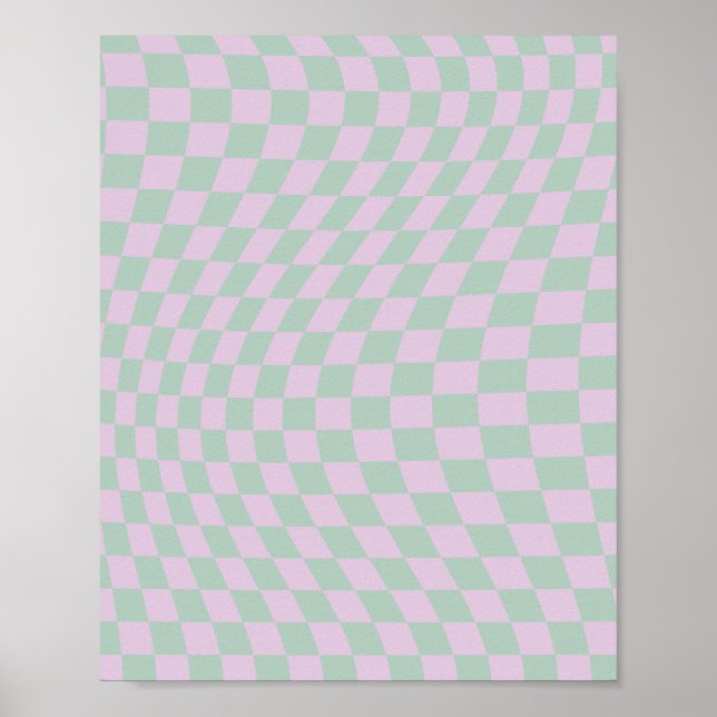 Affiche Retro Checkerboard Sage Green Purple Check Pattern (Devant)
