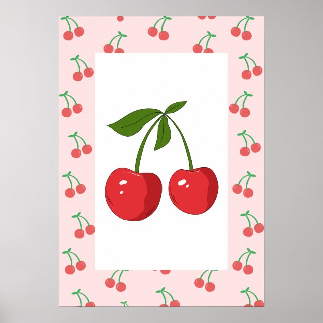 Affiche Retro Cherry Fruit Pattern Aesthetic Nursery Art (Devant)