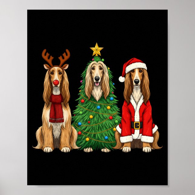 Affiche Retro Christmas Afghan Hound Santa Reindeer Dog Lo (Devant)