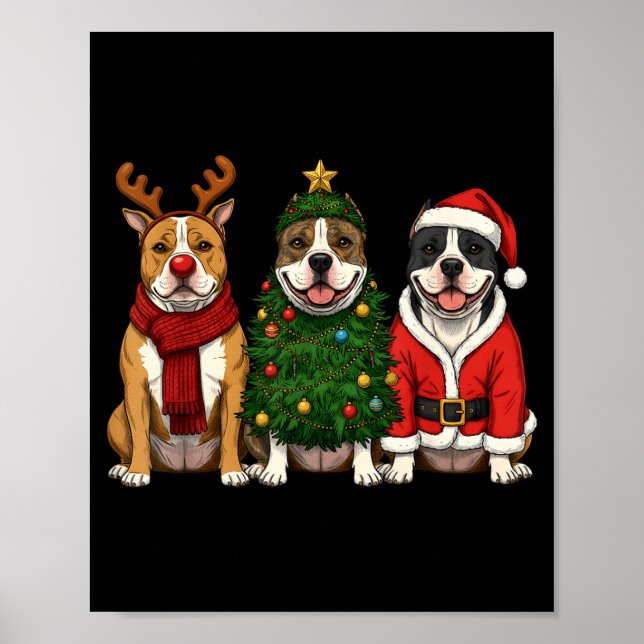 Affiche Retro Christmas American Bully Santa Reindeer Dog  (Devant)