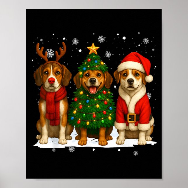 Affiche Retro Christmas Beagle Santa Reindeer Dog Lover  (Devant)