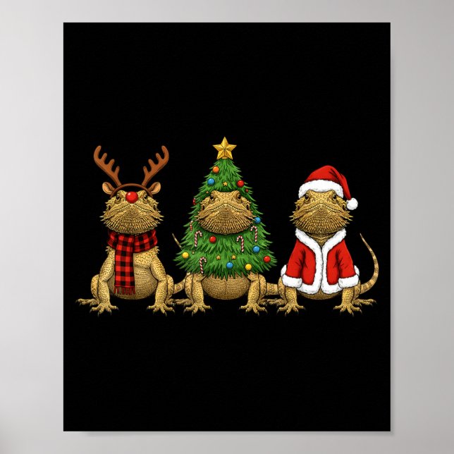 Affiche Retro Christmas Bearded Dragon Santa Reindeer  (Devant)
