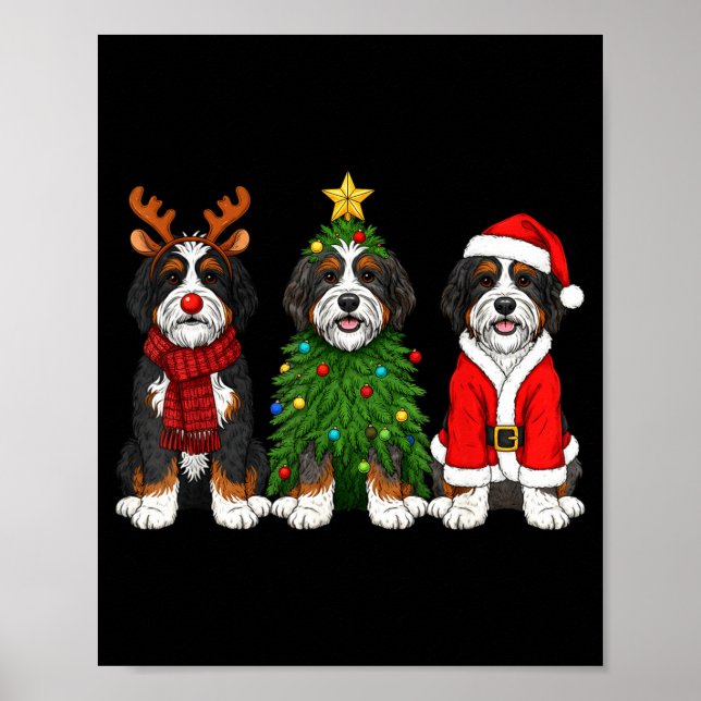 Affiche Retro Christmas Bernedoodle Santa Reindeer Dog Lov (Devant)