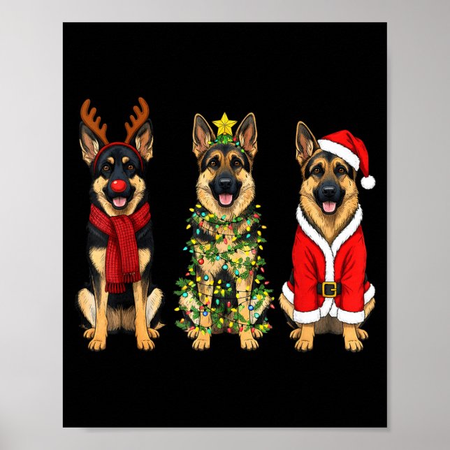 Affiche Retro Christmas German Shepherd Santa Reindeer Gsd (Devant)