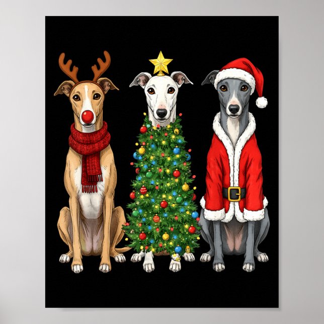 Affiche Retro Christmas Ghound Santa Reindeer Dog Lover  (Devant)