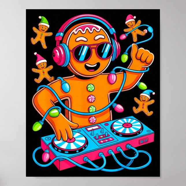 Affiche Retro Christmas House Music Gingerbread Dj Techno  (Devant)