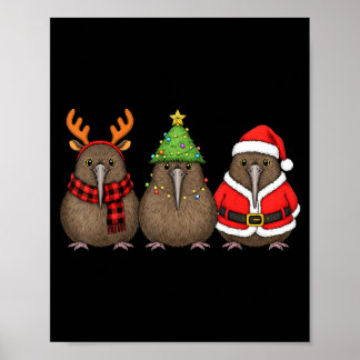 Affiche Retro Christmas Kiwi Bird Santa Reindeer 