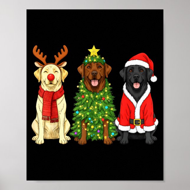 Affiche Retro Christmas Labrador Retriever Santa Reindeer  (Devant)
