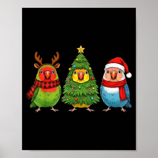 Affiche Retro Christmas Lovebird Parrot Santa Reindeer  (Devant)