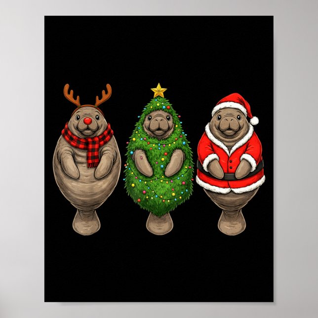 Affiche Retro Christmas Manatee Santa Reindeer  (Devant)