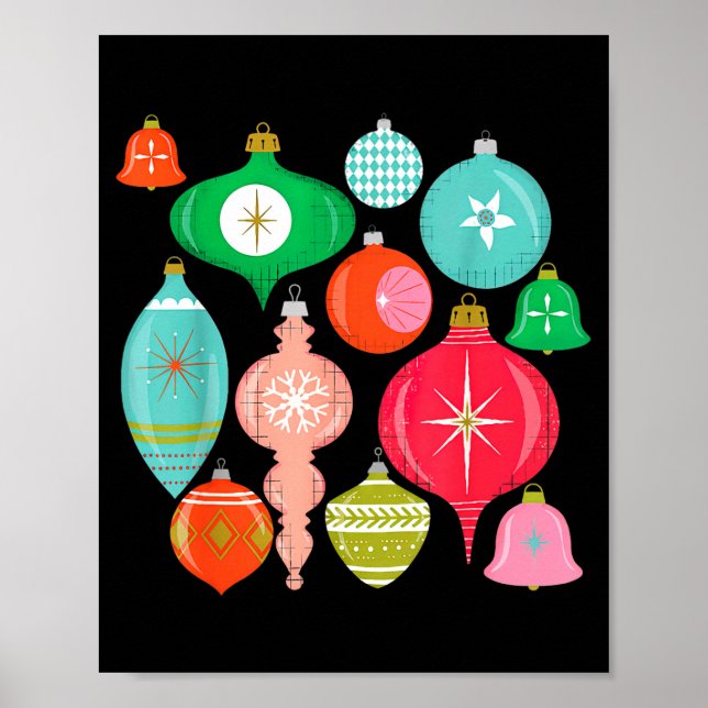 Affiche Retro Christmas Ornaments Mid Century Modern  (Devant)