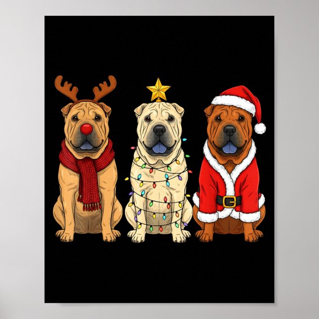 Affiche Retro Christmas Shar Pei Santa Reindeer Dog Lover  (Devant)