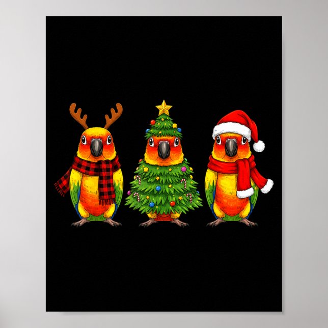 Affiche Retro Christmas Sun Conure Parrot Santa Reindeer  (Devant)