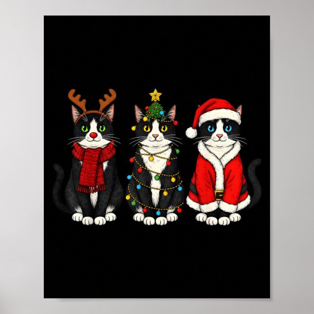 Affiche Retro Christmas Tuxedo Cat Santa Reindeer  (Devant)