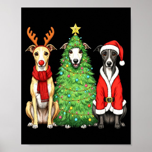 Affiche Retro Christmas Whippet Santa Reindeer Dog Lover  (Devant)
