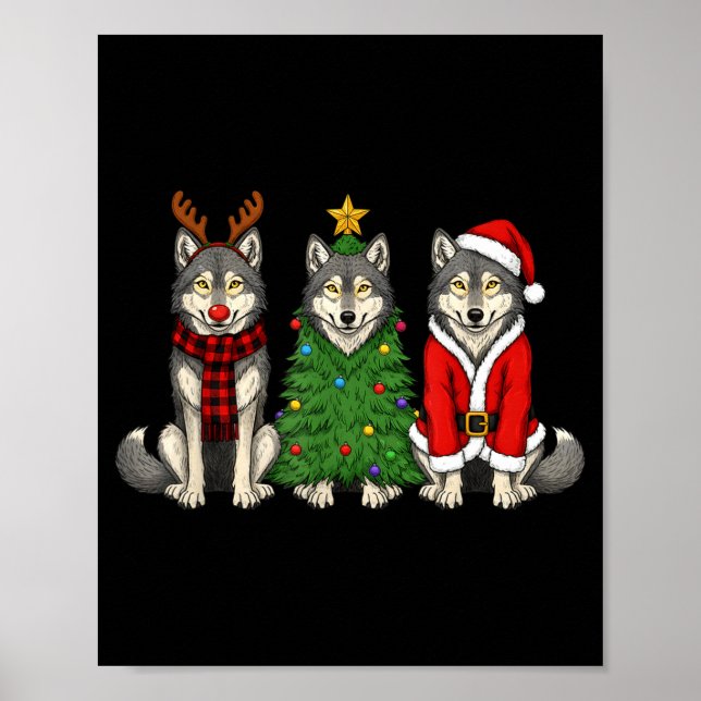 Affiche Retro Christmas Wolf Santa Reindeer  (Devant)