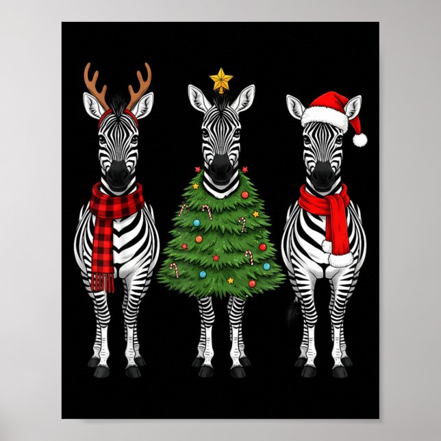 Affiche Retro Christmas Zebra Santa Reindeer Safari Animal (Devant)