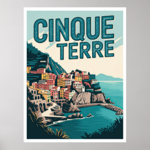 Affiche Retro Cinque Terre Randonnée Design Cadeau